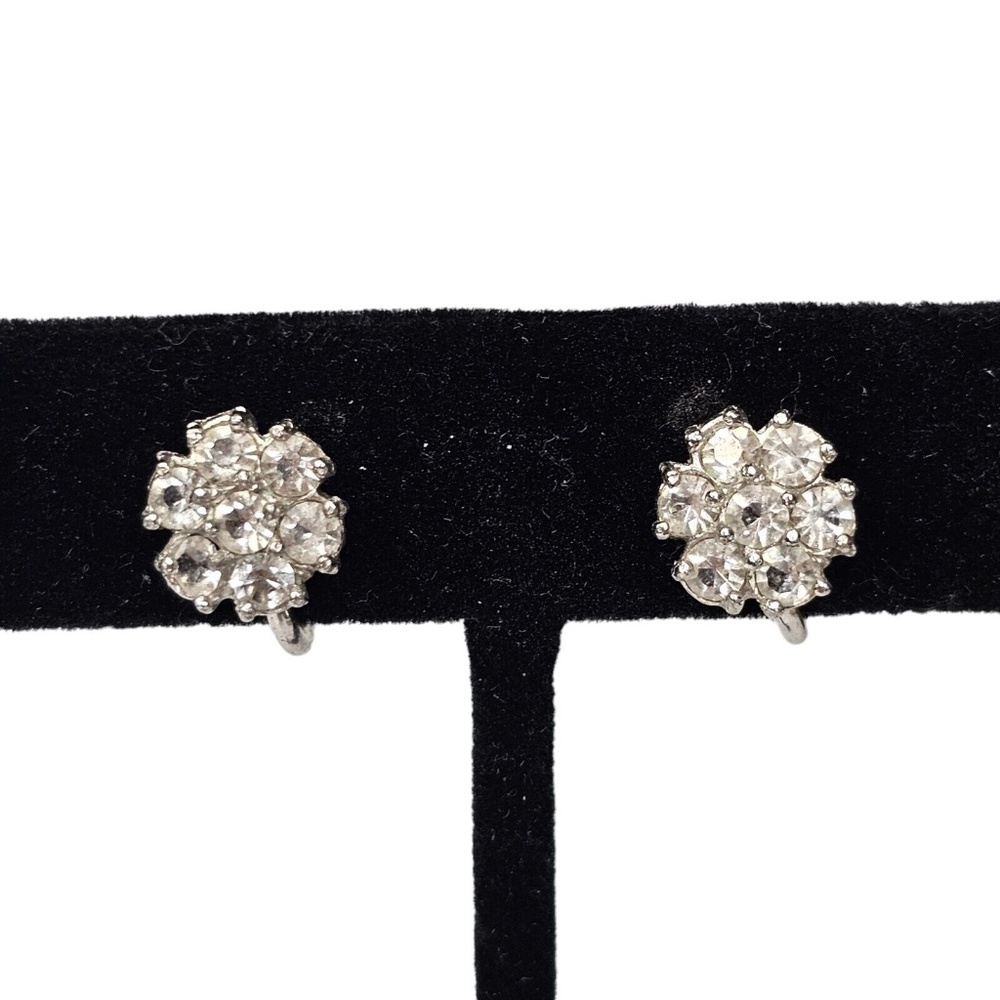 Dainty Tru Kay Sterling Earrings Rhinestone Screwback Vintage 3/8" diame…